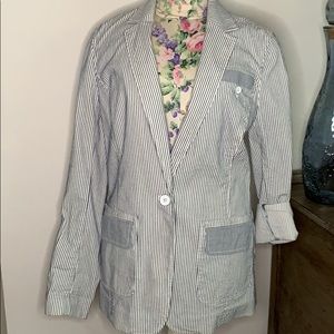 PETITE Navy Seersucker Banana Republic Blazer